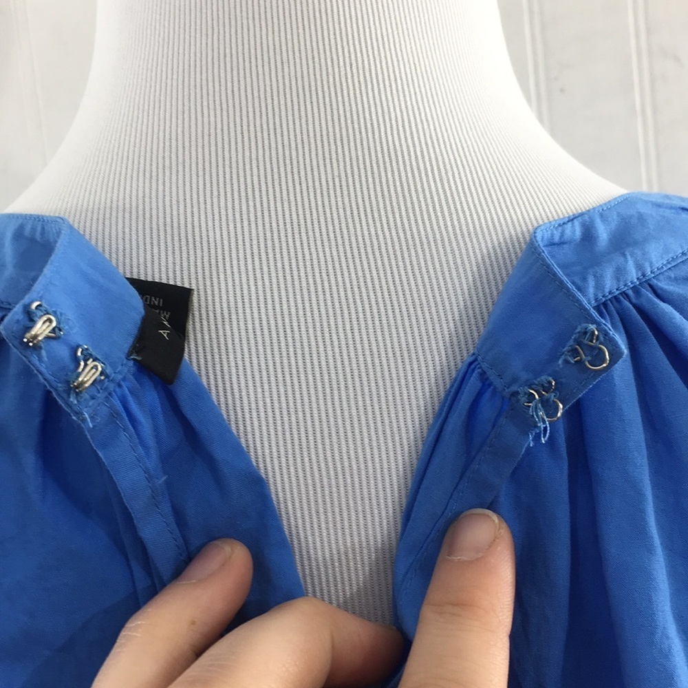 Ann Taylor Blue Poplin Halter Cropped Top Womens Medium Cold Shoulder - Picture 5 of 11